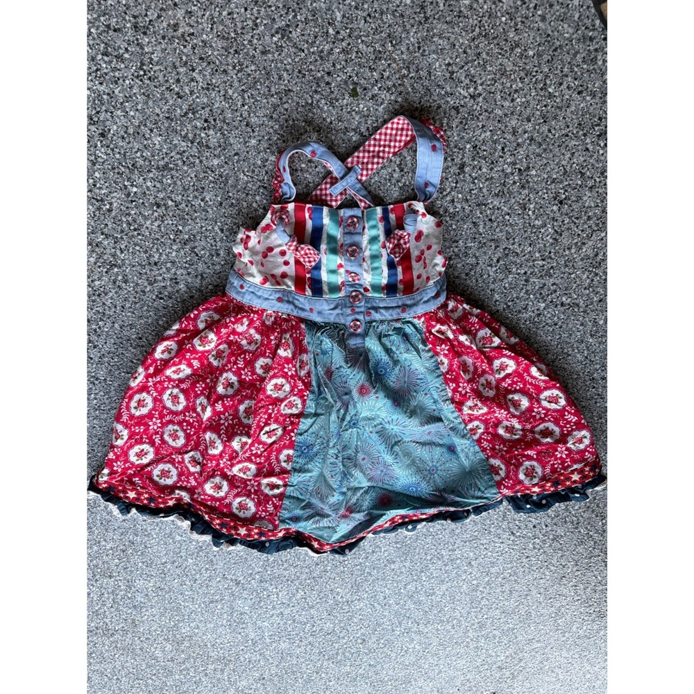 Matilda Jane Girls Tiered Gingham Floral Smocked Dress Red Blue Size 6 33098D